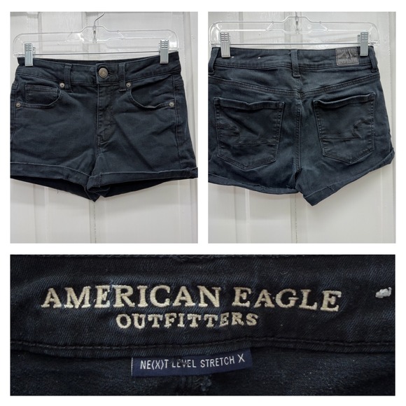 American Eagle Outfitters Pants - American Eagle Ne(x)t Level Stretch Hi Rise Shortie Black Jean Shorts Women's 4